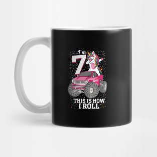 7 years Old kids 7th Birthday Dabbing unicorn Monster Truck Mug